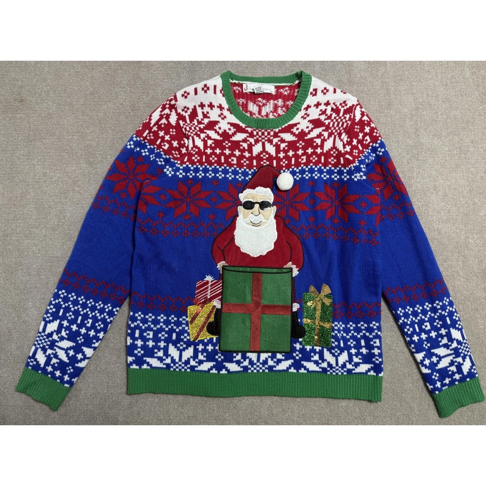 Jolly Sweaters‎ Sweater Mens XL Santa Claus Sunglasses Christmas Ugly Holiday